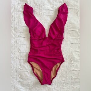 NWT J. Crew Pink Ruffle One-Piece Swimsuit